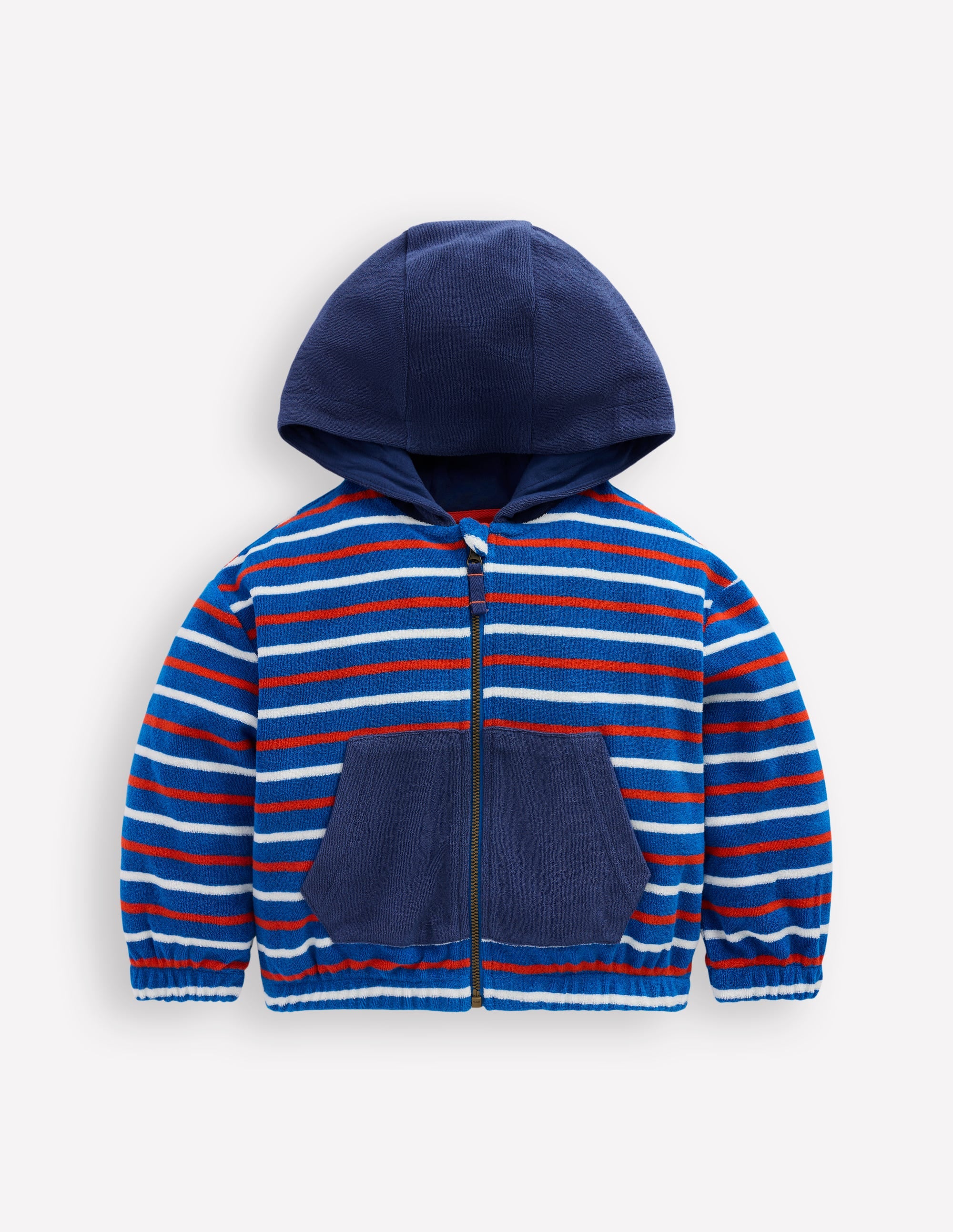 Sweat à capuche zippé en éponge-Bleu Rayé Multicolore - Image 1