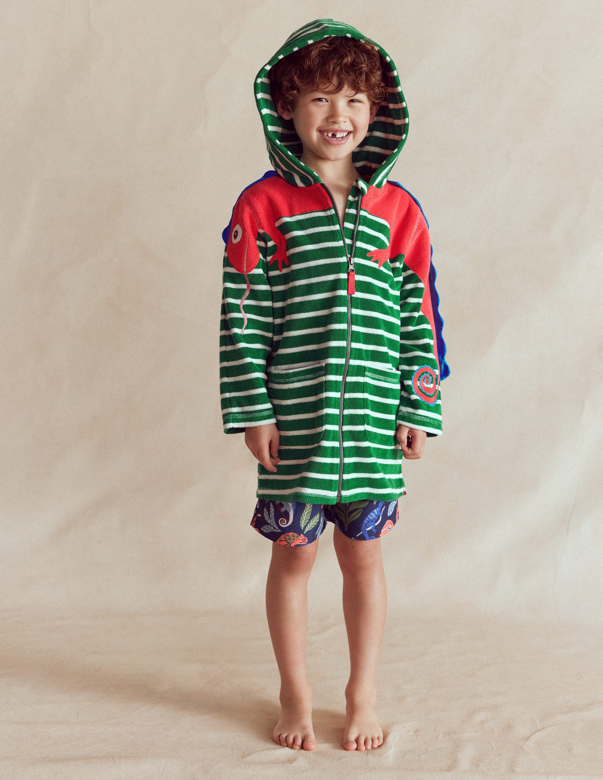 Poncho fun zippé en éponge-Rayé vert caméléon-2
