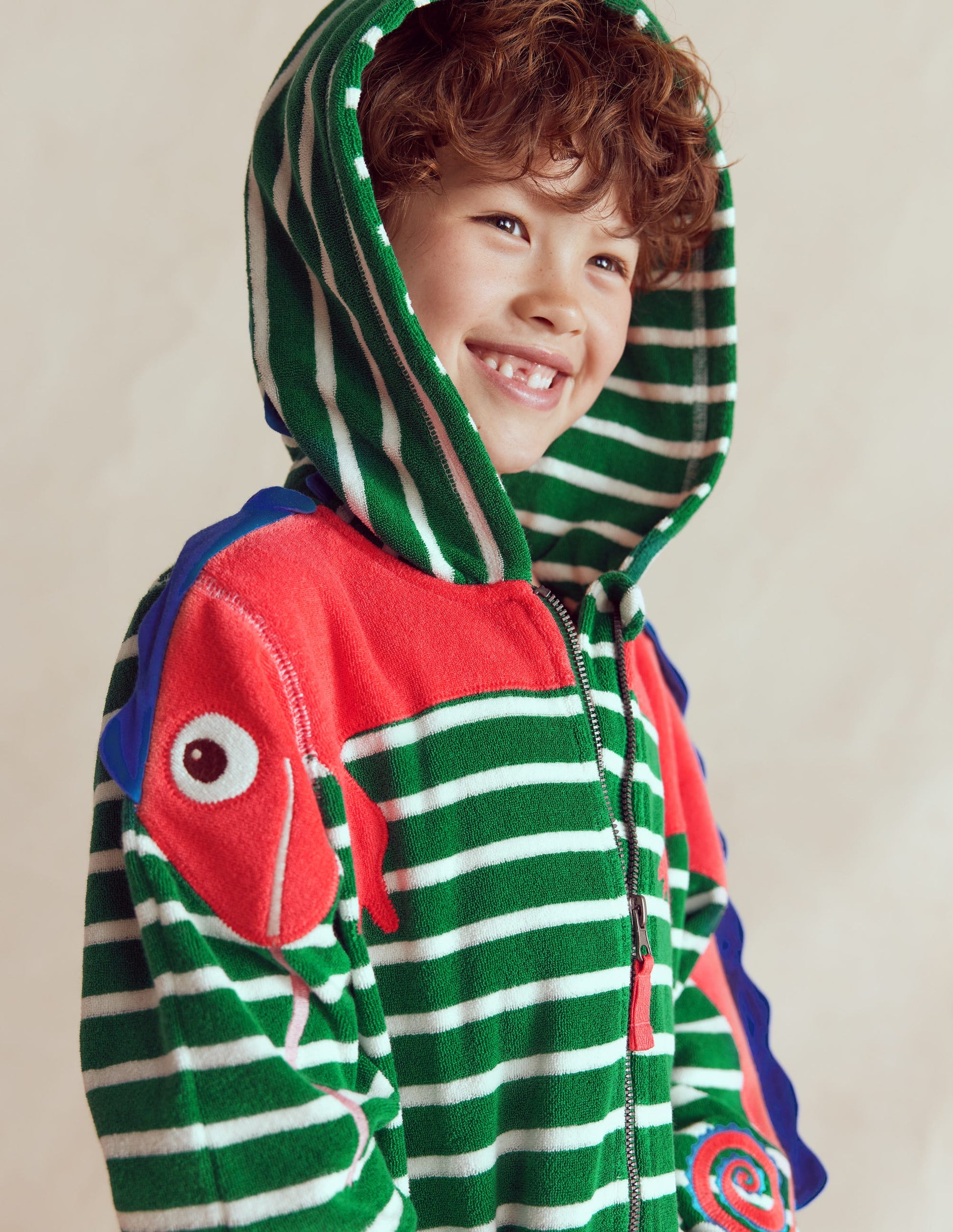 Poncho fun zippé en éponge-Rayé vert caméléon-3