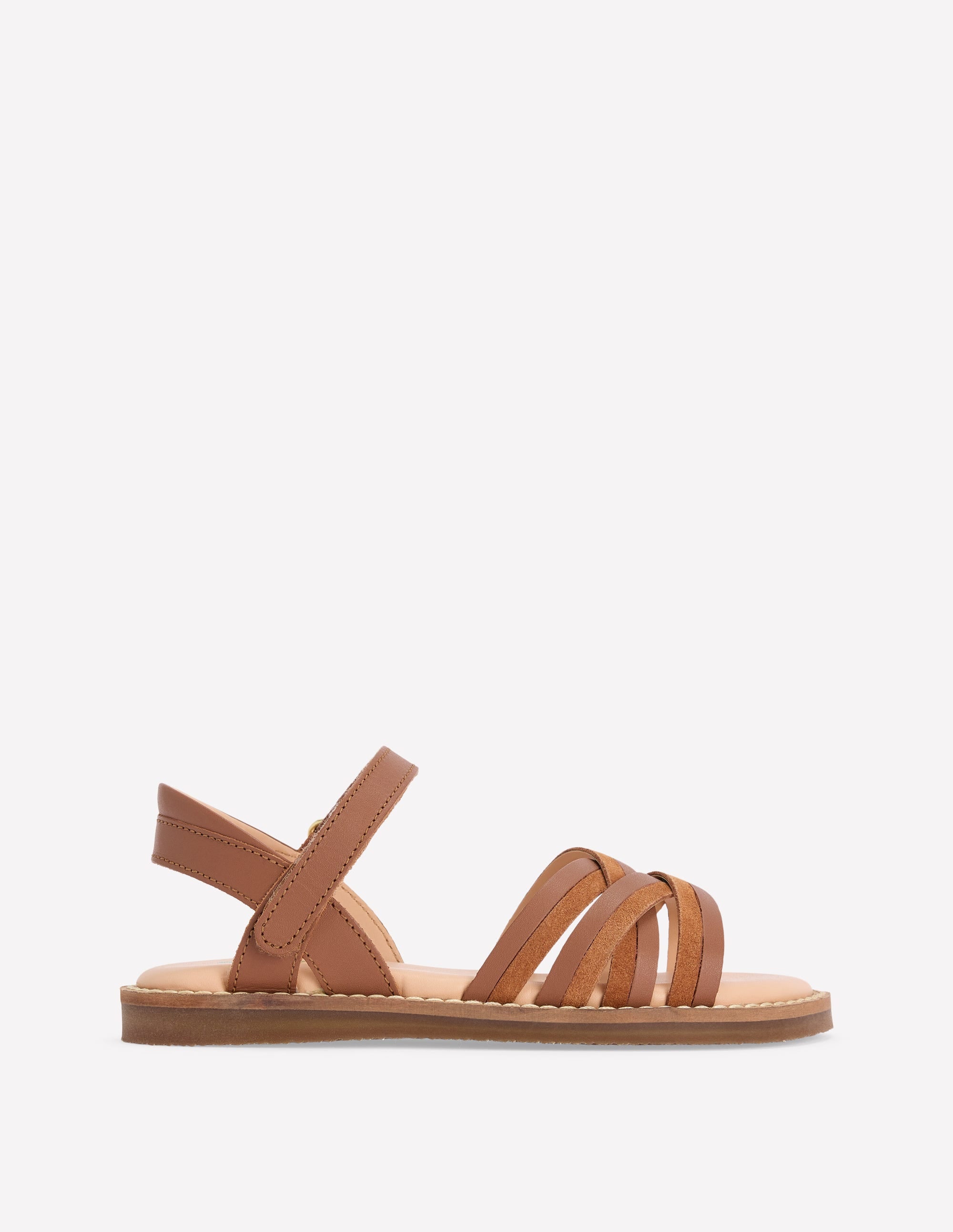 Sandales en cuir à brides croisées-Fauve - Image 1
