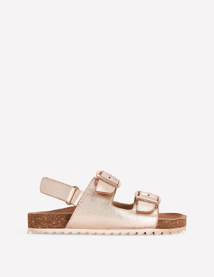 Metallic Double Strap Sandals-Gold