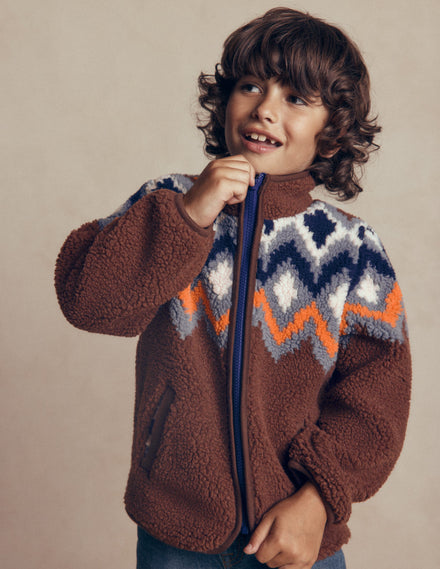 Kuschelige Teddyfell-Jacke-Fair-Isle-Muster