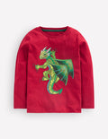 Langärmliges Superstitch-Oberteil-Rubinrot Drache