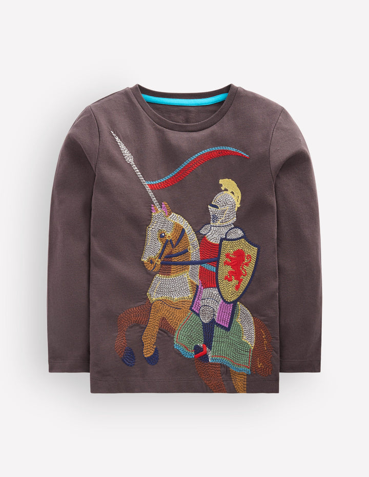 Langärmliges Superstitch-Oberteil-Warmes Grau Ritter