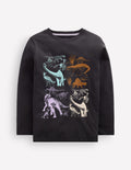 Langarmshirt mit Druck-Schattengrau Dinos