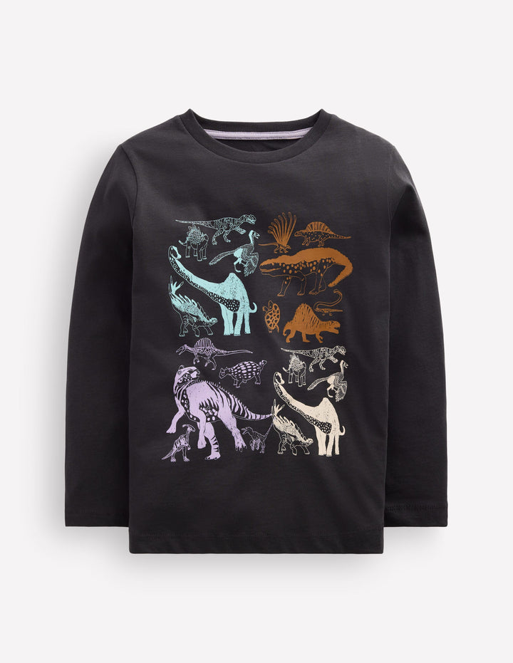 Langarmshirt mit Druck-Schattengrau Dinos