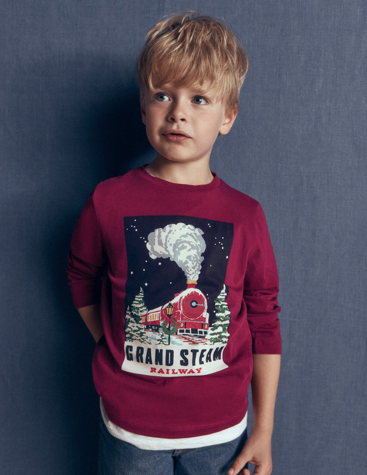Langarmshirt mit Druck-Rot Dampfzug