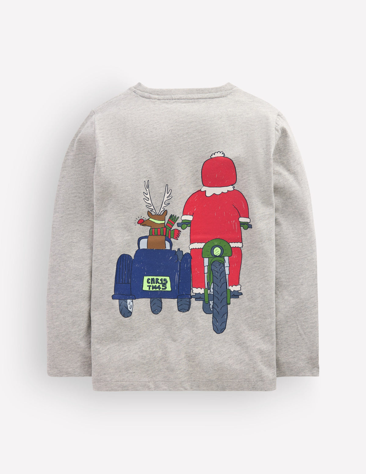 T-Shirt vorne & hinten-Grau Meliert, Motorrad Santa-2