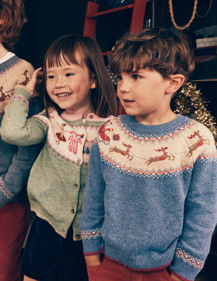 Fair-Isle-Pullover-Blau Meliert Postamt Am Nordpol