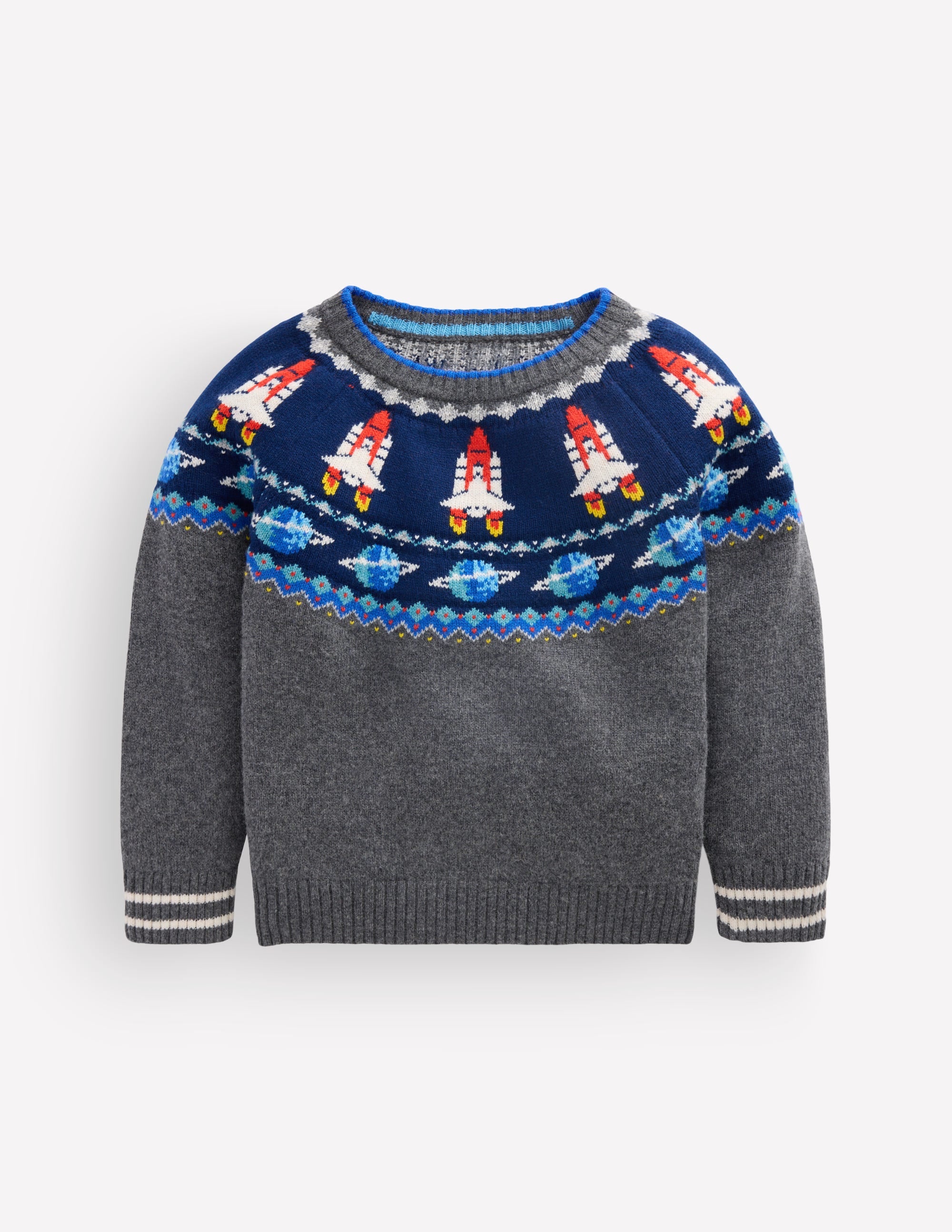 Fair-Isle-Pullover-Anthrazit Meliert Weltall - Image 1