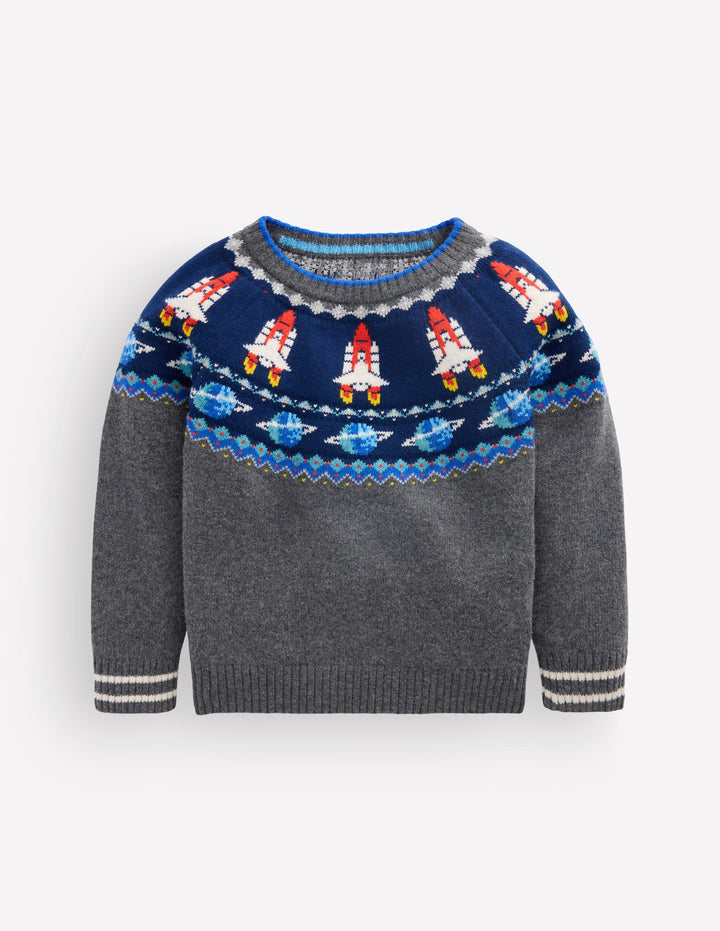 Fair-Isle-Pullover-Anthrazit Meliert Weltall