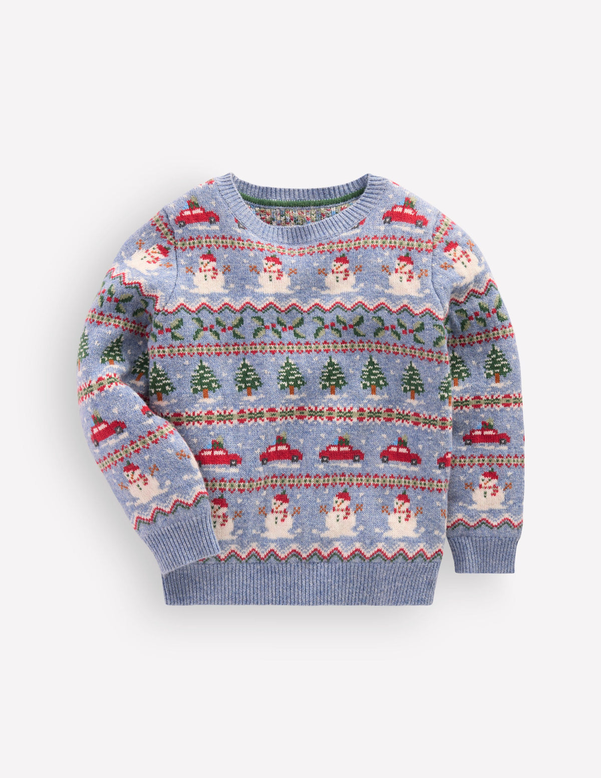 Fair-Isle-Pullover-Gletscherblau Weihnachtsautos-2