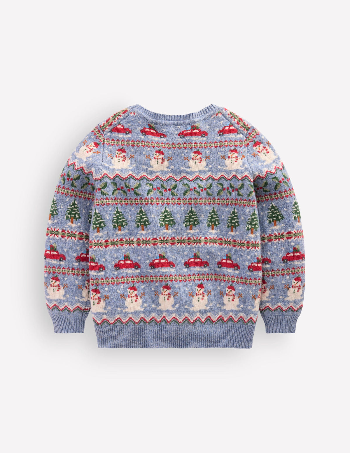 Fair-Isle-Pullover-Gletscherblau Weihnachtsautos-3