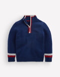 Klassischer Pullover mit halblangem Reißverschluss-Mittelalterliches Blau
