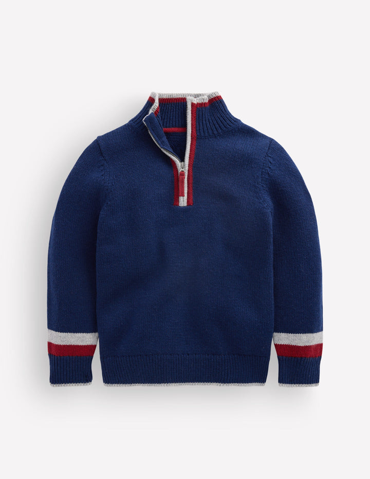 Klassischer Pullover mit halblangem Reißverschluss-Mittelalterliches Blau