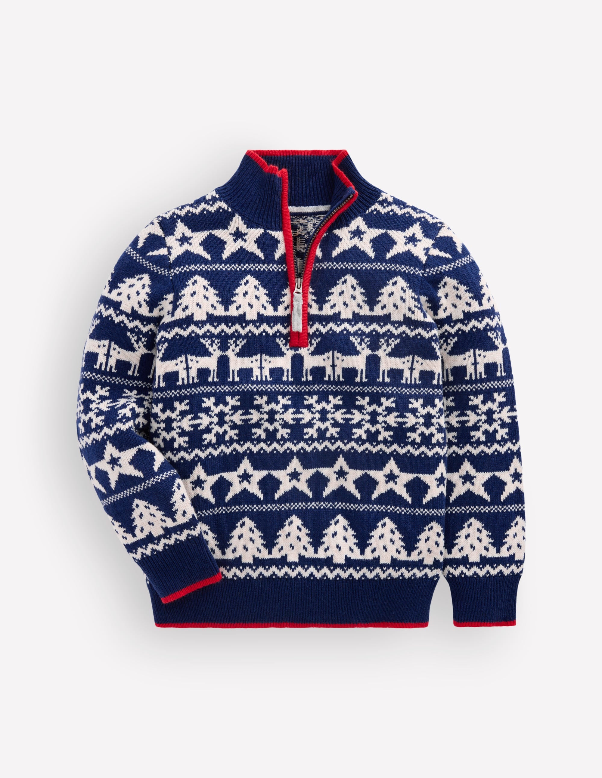Klassischer Pullover mit halblangem Reißverschluss-Mittelalterliches Blau/Naturweiß Weihnachten - Image 1