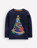 Im Dunkeln leuchtendes T-Shirt mit Superstitch-Sonne Weihnachtsbaum