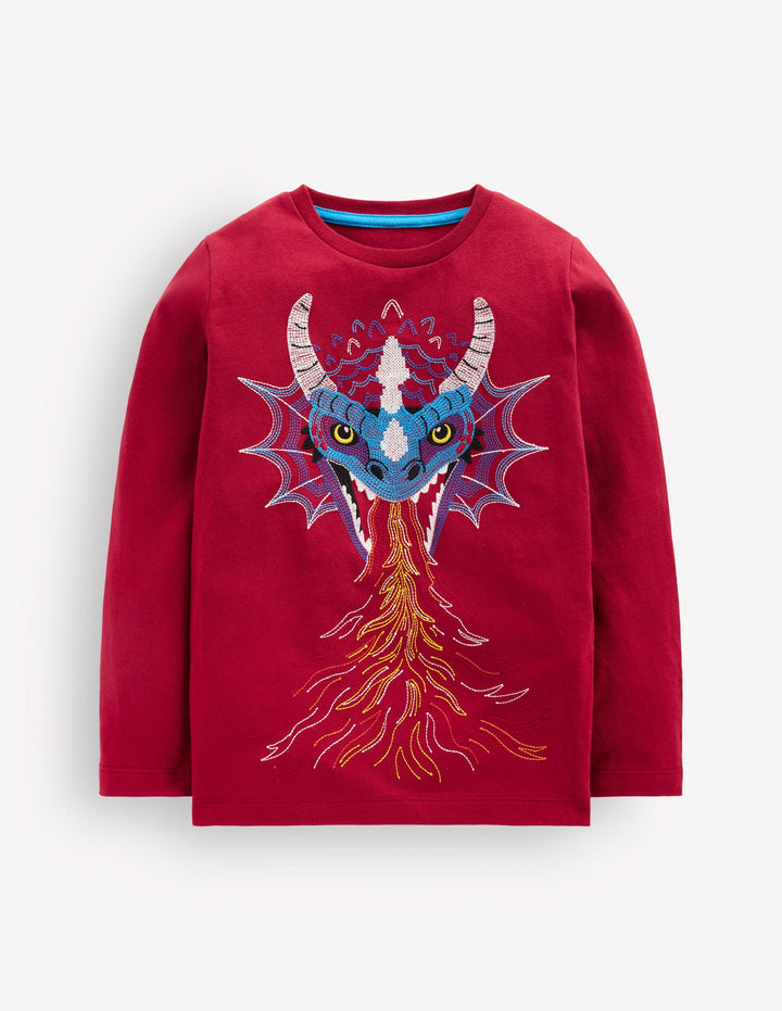 Im Dunkeln leuchtendes T-Shirt mit Superstitch-Kastanie Drache