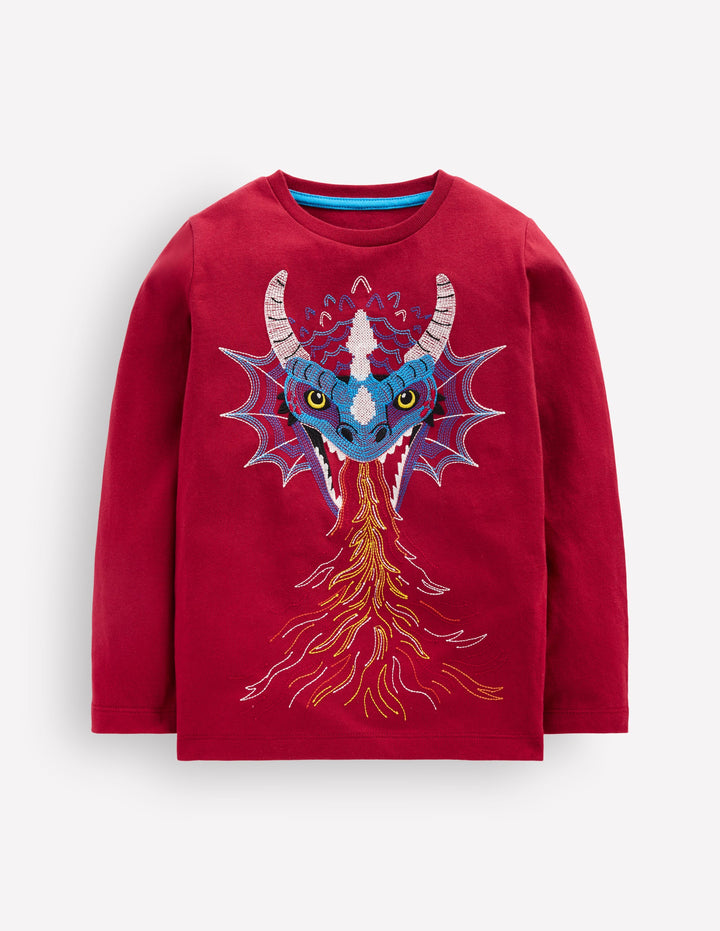 T-shirt phosphorescent à super surpiqûres-Dragon châtaigne