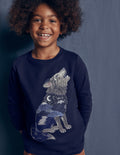 Glow Superstitch T-shirt-French Navy Scenic Wolf