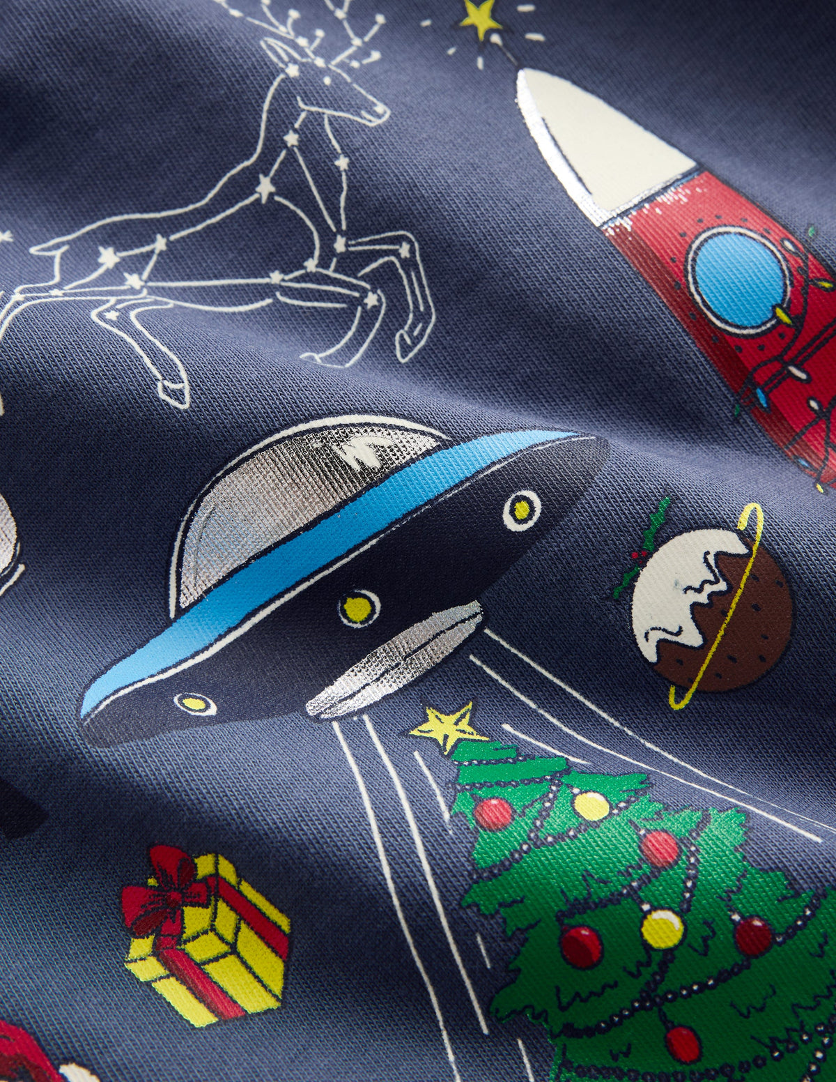 Im Dunkeln leuchtendes Langarmshirt-Vintage-Indigoblau Weihnachten Weltall - Image 4