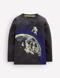 T-shirt phosphorescent à manches longues-Lune anthracite chiné
