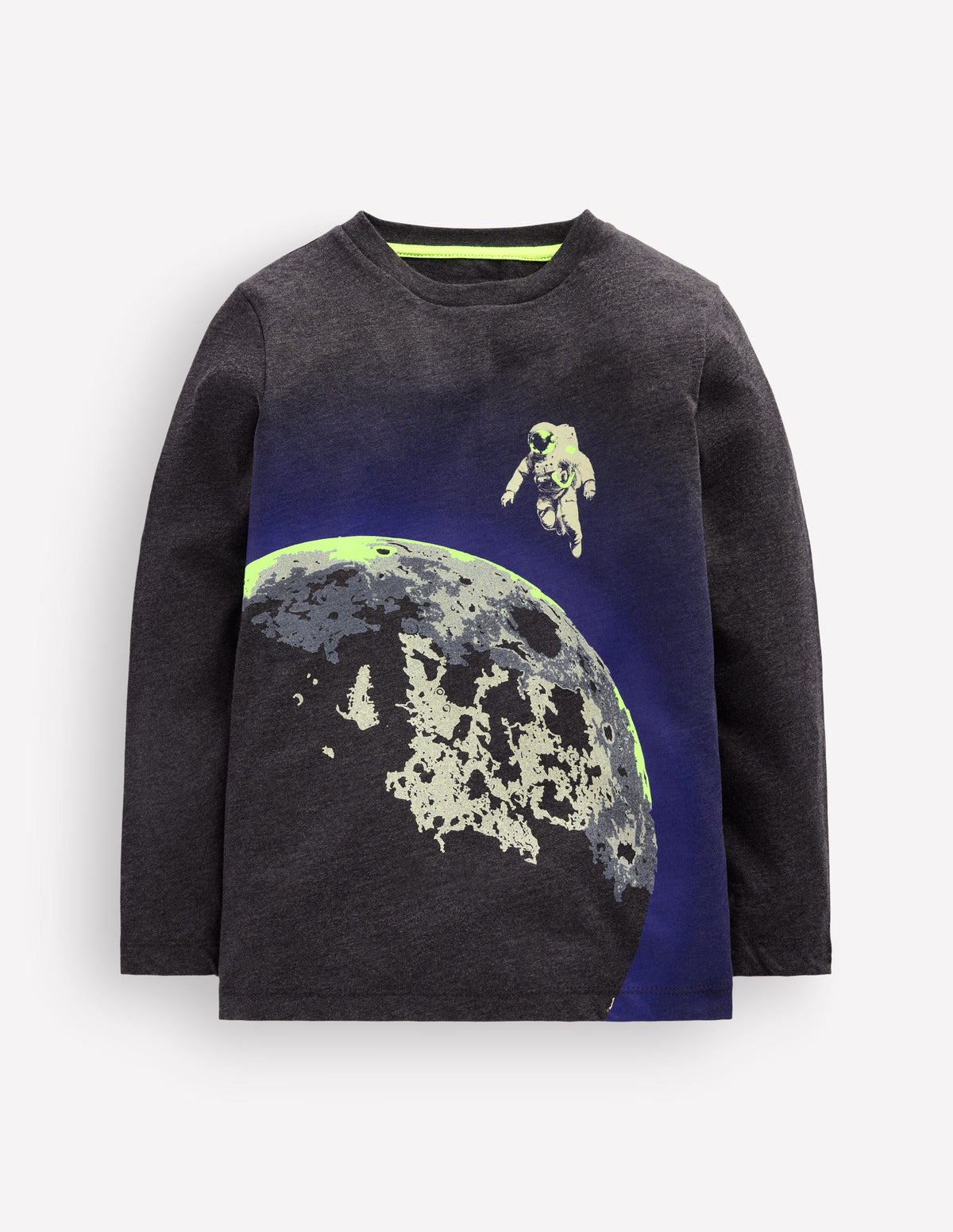 T-shirt phosphorescent à manches longues-Lune anthracite chiné-1