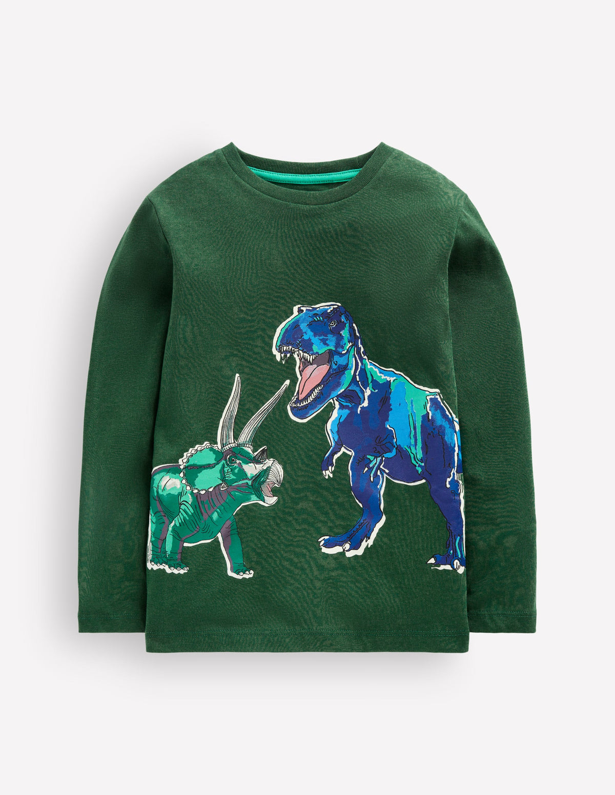 Im Dunkeln leuchtendes Langarmshirt-Jägergrün Dinosaurier-1