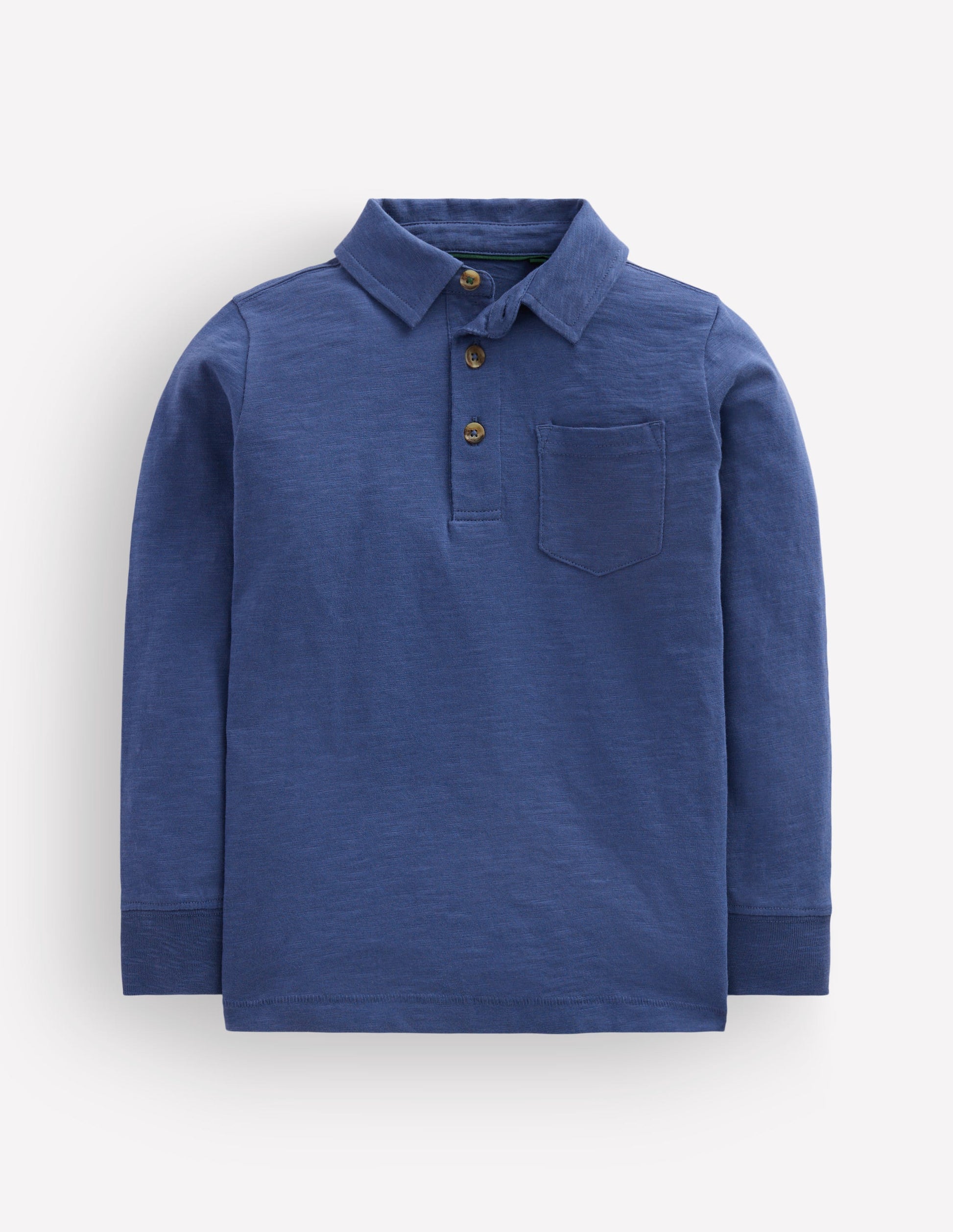Langärmliges Poloshirt aus Flammgarn-Denim-Blau-1