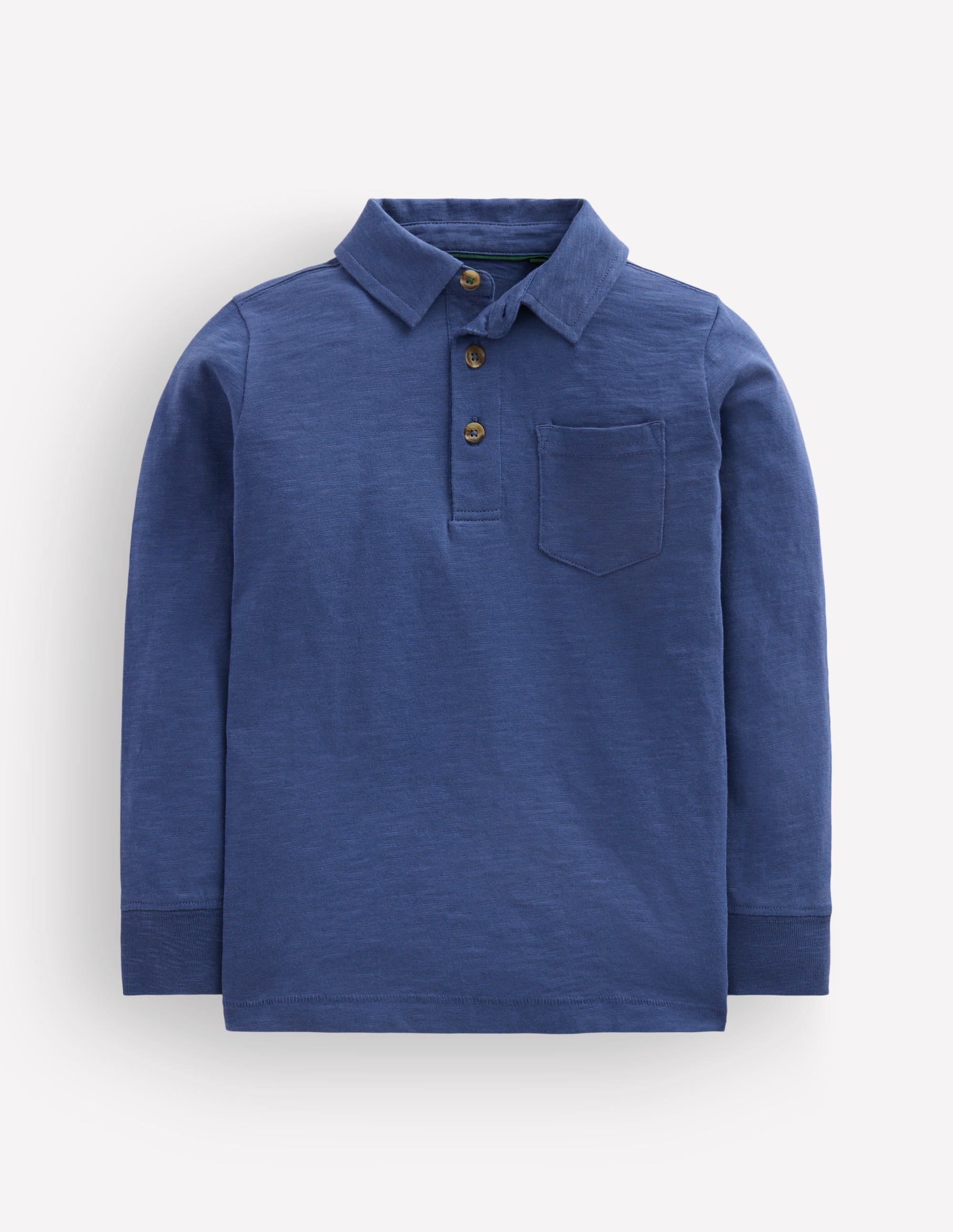 Langärmliges Poloshirt aus Flammgarn-Denim-Blau - Image 1