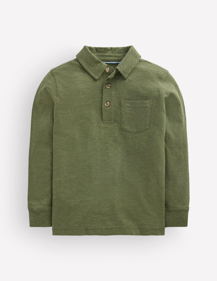 Langärmliges Poloshirt aus Flammgarn-Grün Meliert