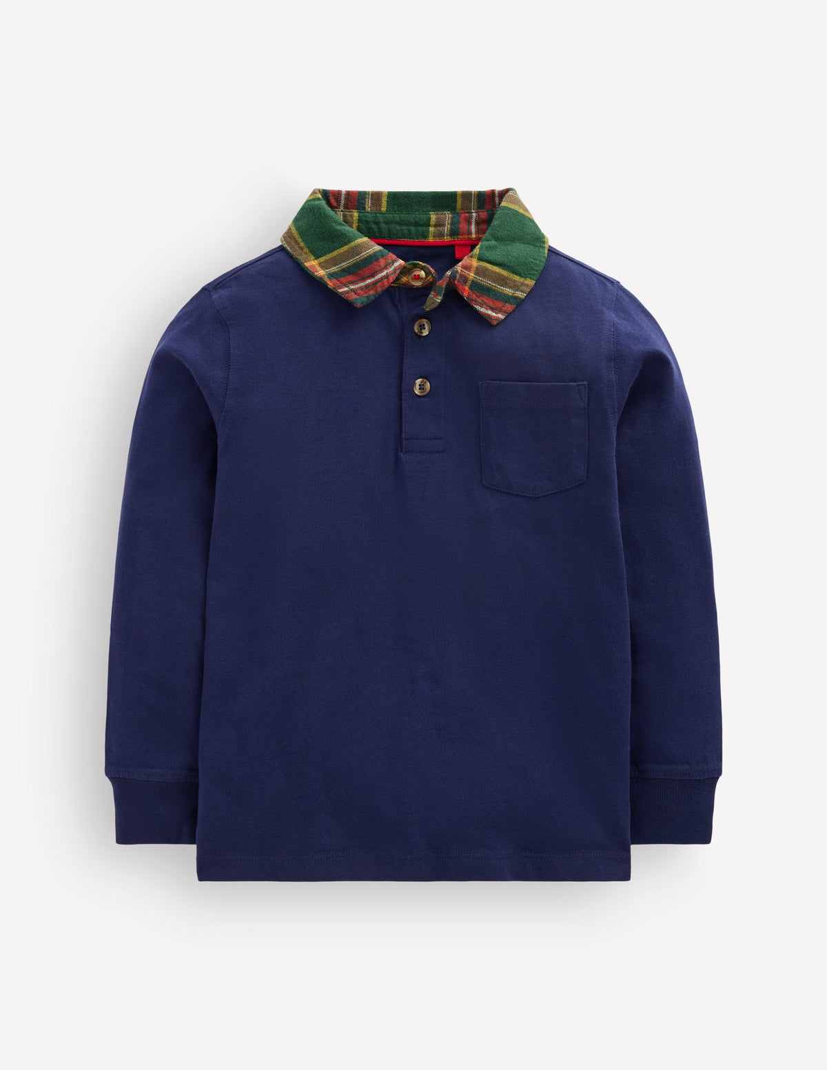 Langärmliges, elegantes Polohemd-Schuluniform-Navy/Grün, Kariert-1
