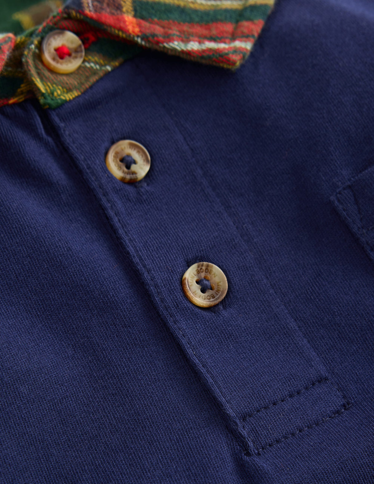 Langärmliges, elegantes Polohemd-Schuluniform-Navy/Grün, Kariert-3