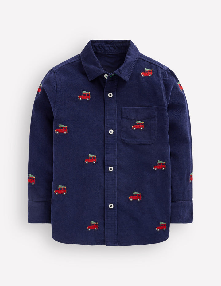Besticktes Cordhemd-Schuluniform-Marineblau