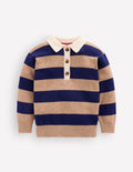 Rugby-Strickpullover-Blau/Braun, Gestreift
