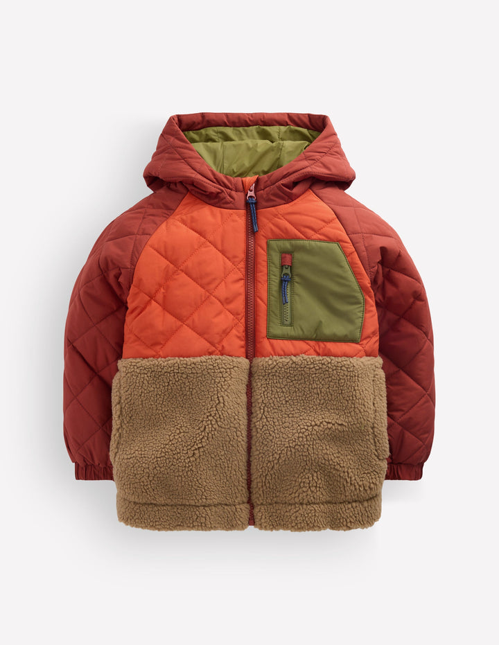 Steppjacke mit Teddyfell-Rostrot Mix