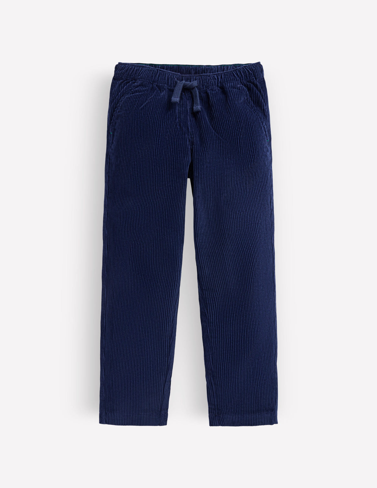Pantalon droit en velours côtelé simple-Bleu marine - Image 1