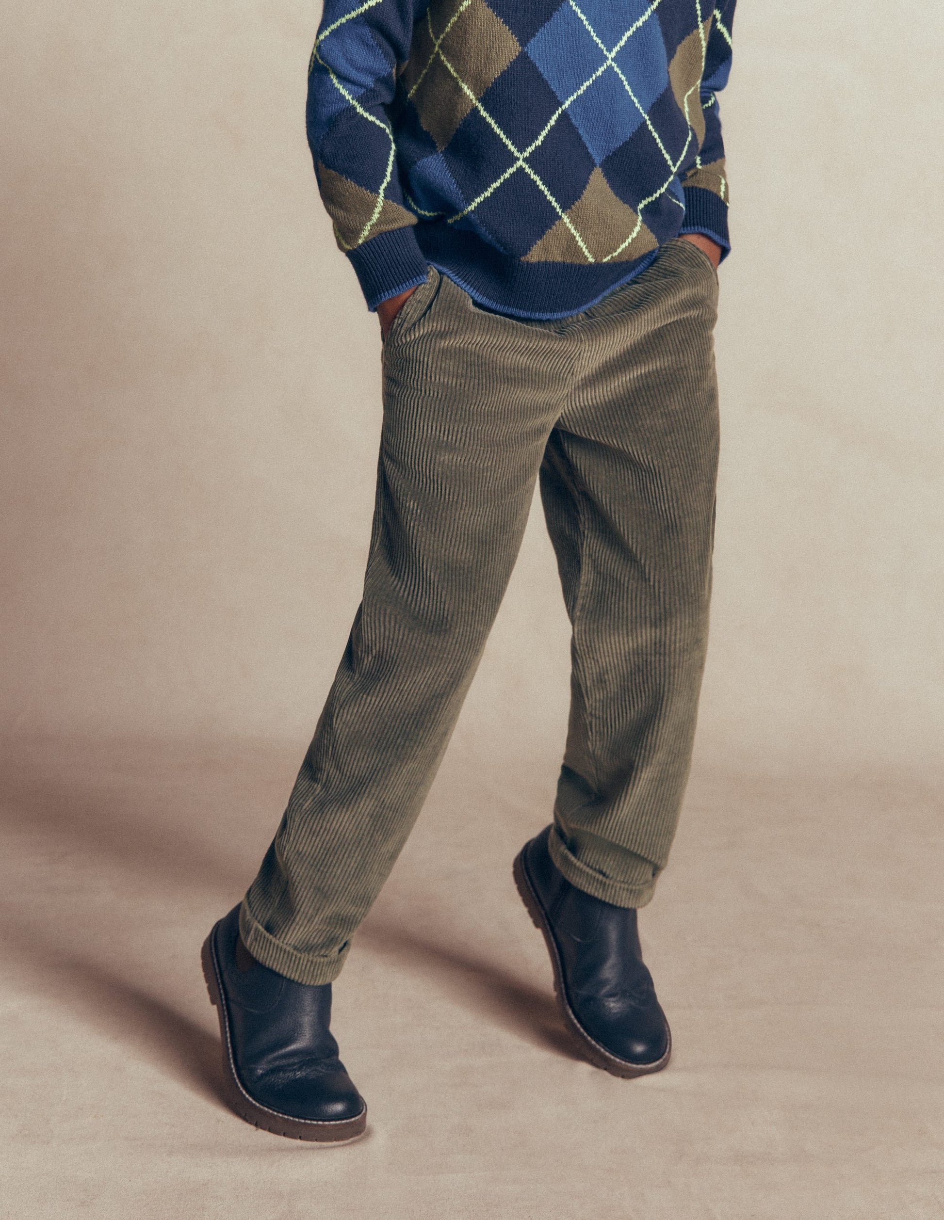 Lässige Cordhose mit geradem Bein-Cordhose mit Gummizug-1