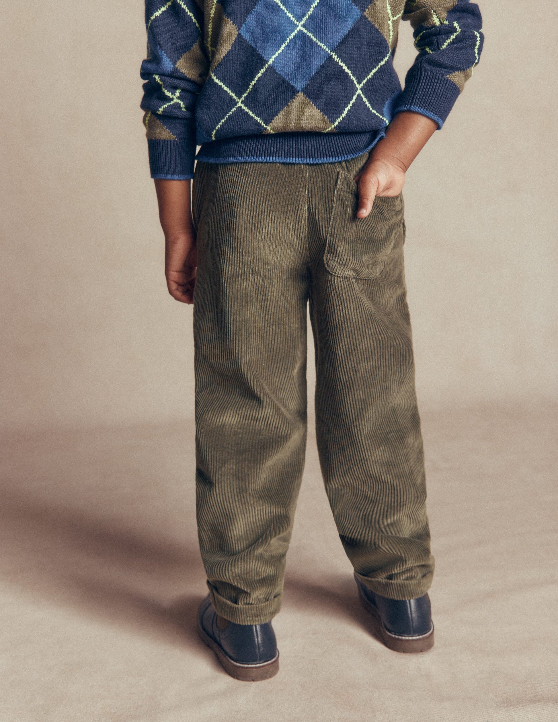 Lässige Cordhose mit geradem Bein-Cordhose mit Gummizug-2