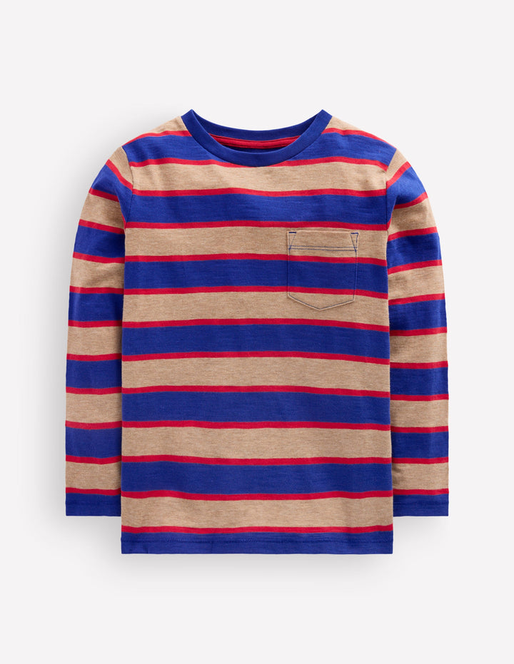 Langärmliges T-Shirt für den Alltag-Braun/Blau/Rot