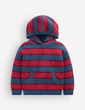 Grobstrick-Kapuzenpullover aus Baumwolle-Denim-Blau mit Streifen
