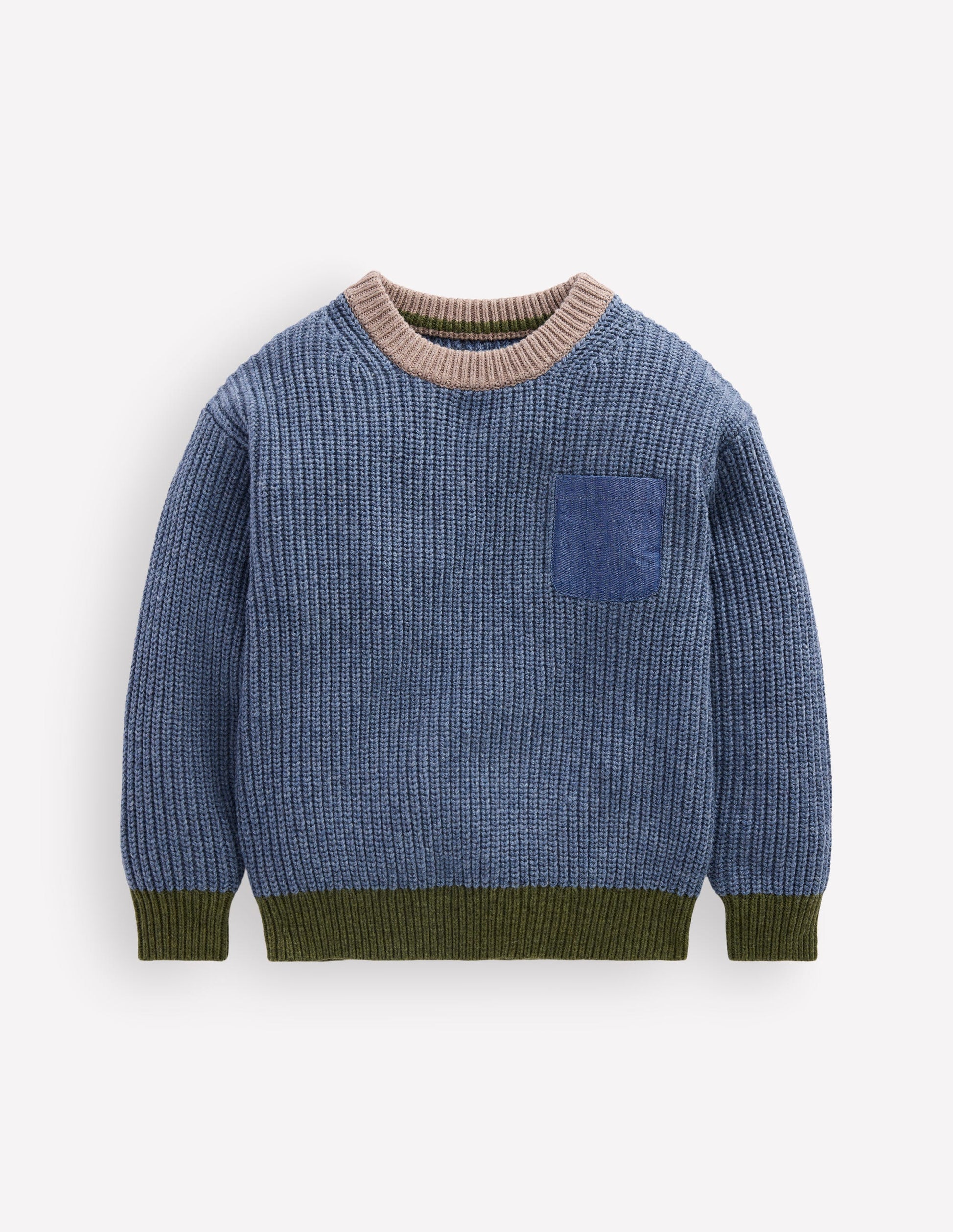Pullover mit Kontrasttasche-Marineblau Meliert-5