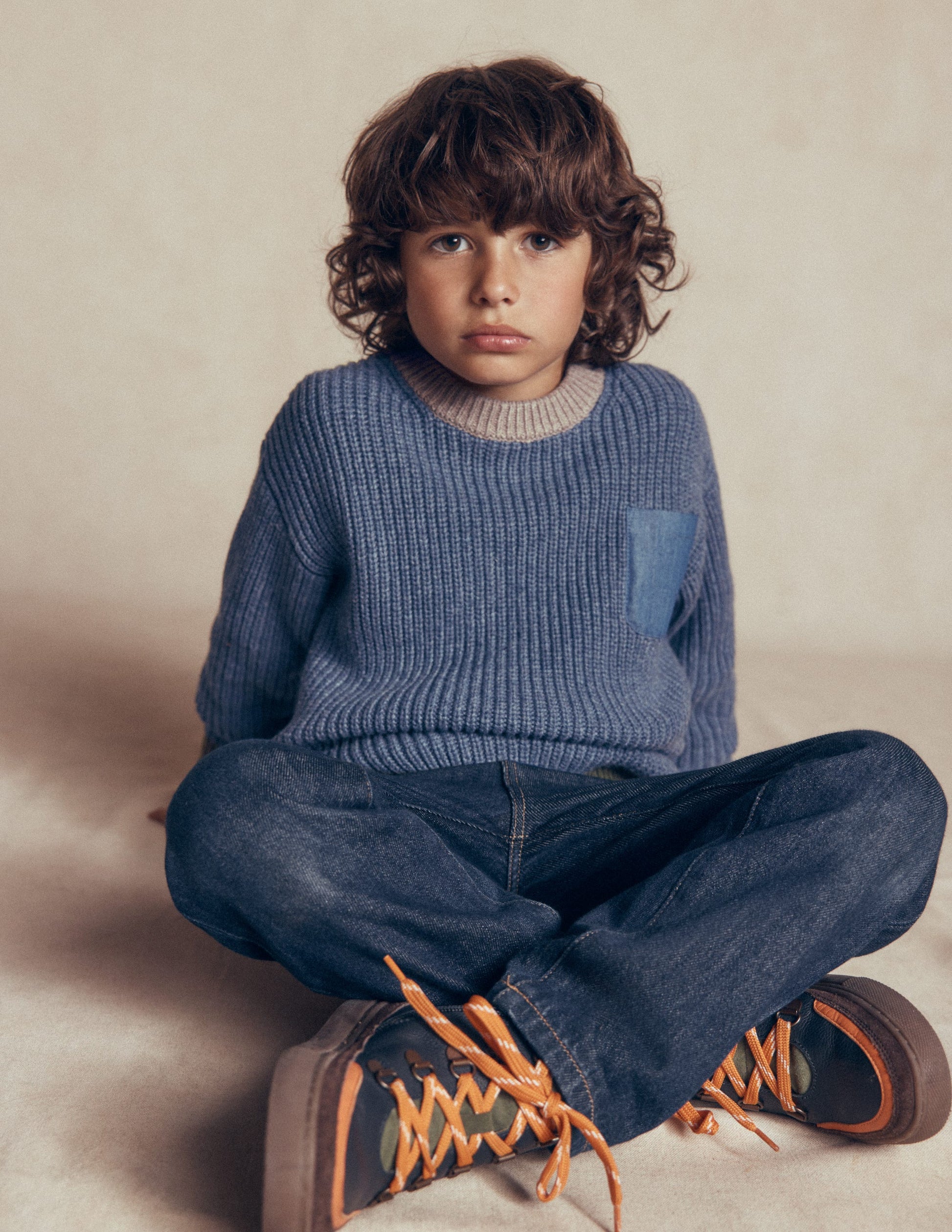 Pullover mit Kontrasttasche-Marineblau Meliert-2