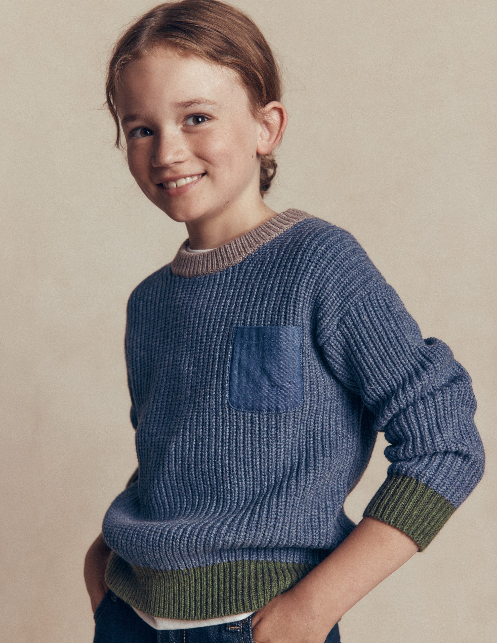 Pullover mit Kontrasttasche-Marineblau Meliert - Image 4
