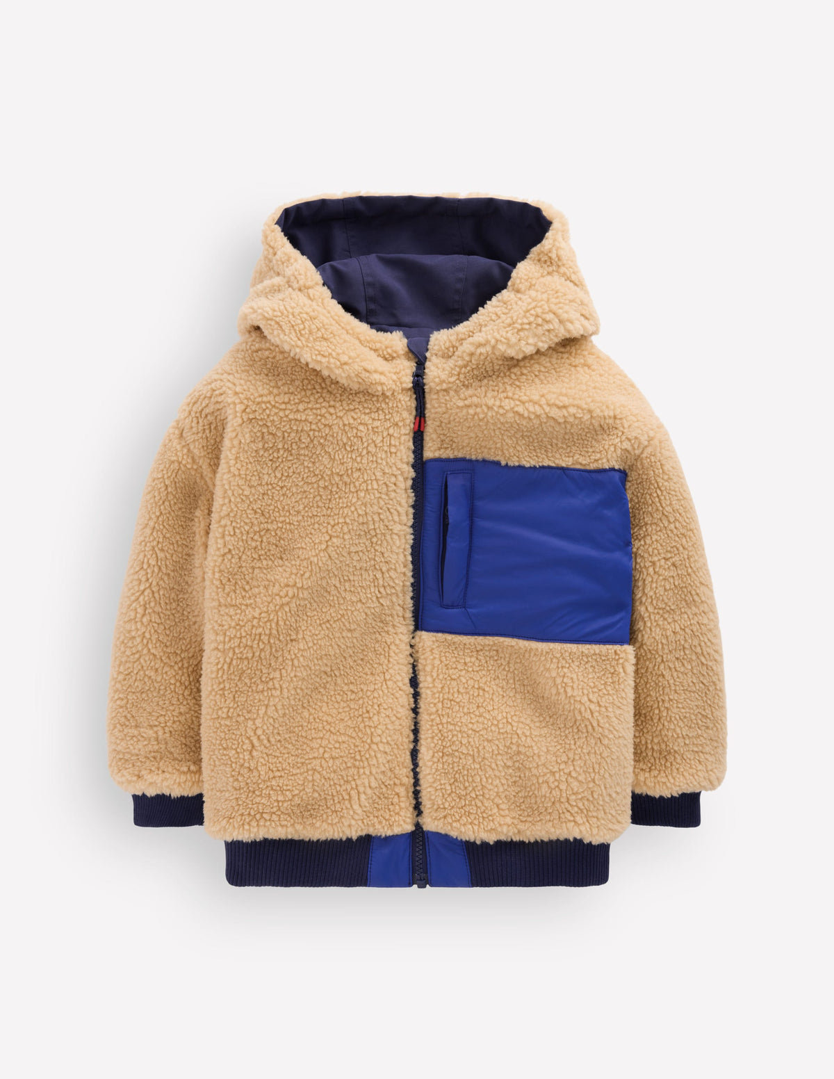 Wendbare Teddyfell-Bomberjacke-BLAU und ROT COLOR BLOCKING-4