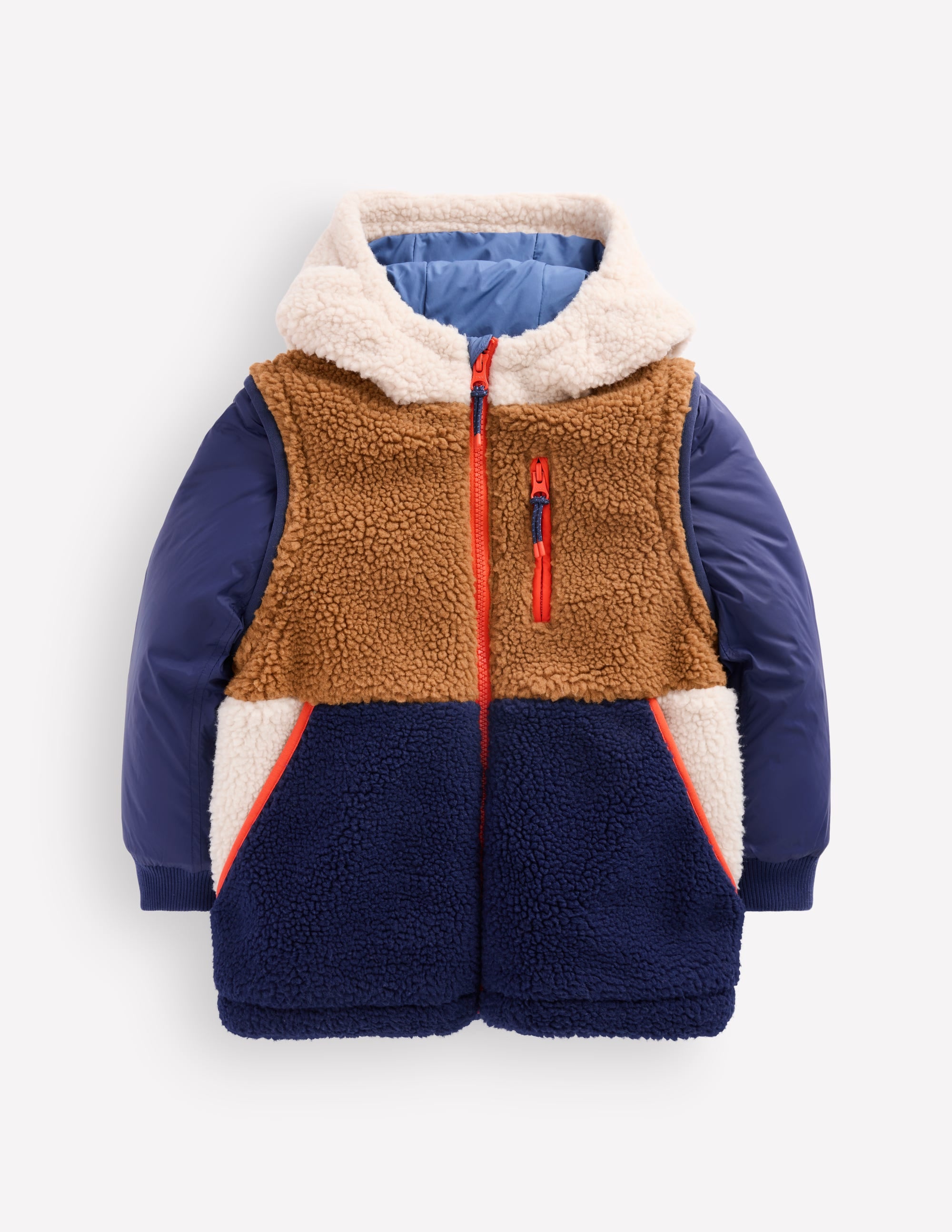 Veste 2-en-1 en borg mélangé à empiècements-Bleu marine - Image 1