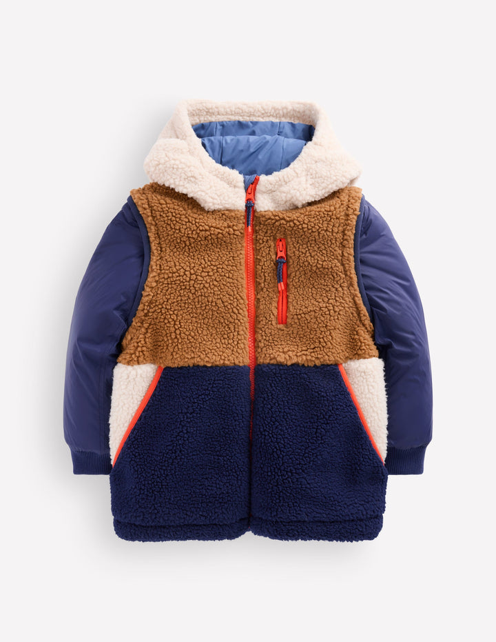 2-in-1 Borg Mix Panel Jacket-Navy