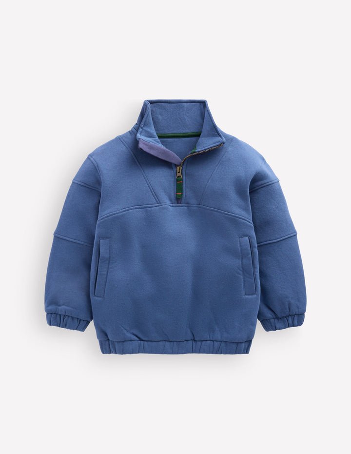 Sweatshirt mit Halbreißverschluss-Denim-Blau