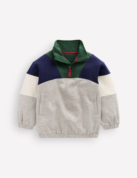 Sweatshirt mit Halbreißverschluss-Dunkelgrau, Blockfarben