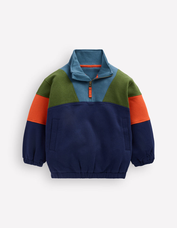Sweatshirt mit Halbreißverschluss-Braunschweigisches Grün Color Blocking